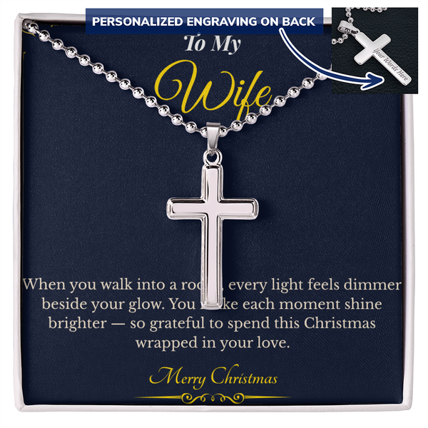 Personalized Cross Necklace with Ball Chain – Faith-Inspired Christmas Gift for Wife | Custom Engraved Jewelry That Reflects Love & Hope | Elegant Holiday Keepsake