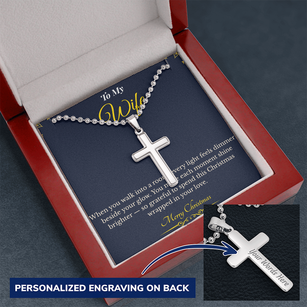 Personalized Cross Necklace with Ball Chain – Faith-Inspired Christmas Gift for Wife | Custom Engraved Jewelry That Reflects Love & Hope | Elegant Holiday Keepsake