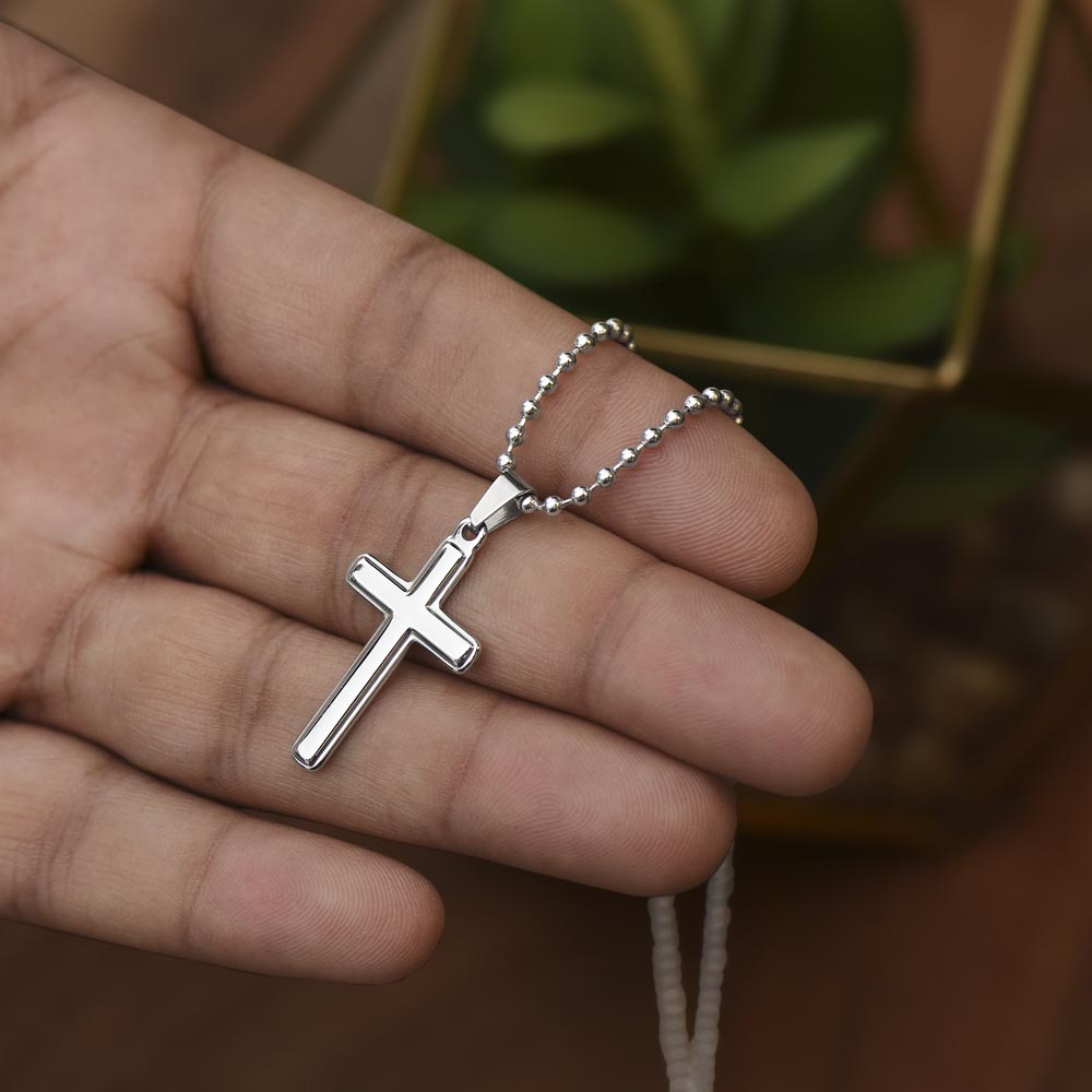 Artisan Cross Necklace with Ball Chain – Meaningful Christmas Gift for Wife | Handcrafted Jewelry That Symbolizes Strength & Faith | Elegant Holiday Gift
