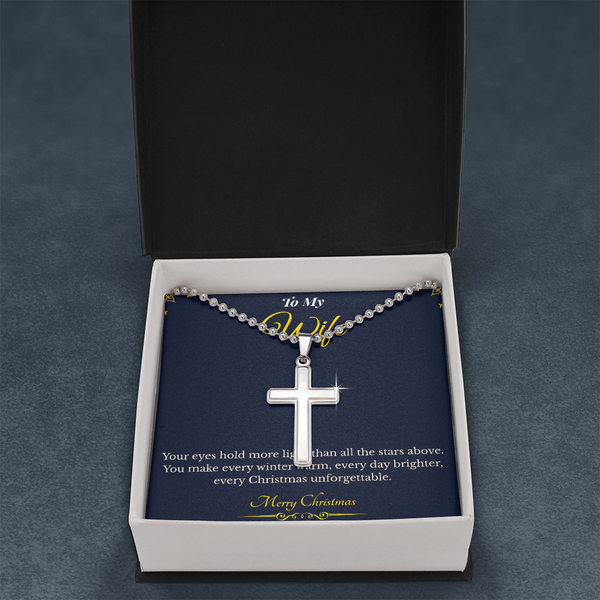Artisan Cross Necklace with Ball Chain – Meaningful Christmas Gift for Wife | Handcrafted Jewelry That Symbolizes Strength & Faith | Elegant Holiday Gift