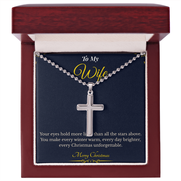 Artisan Cross Necklace with Ball Chain – Meaningful Christmas Gift for Wife | Handcrafted Jewelry That Symbolizes Strength & Faith | Elegant Holiday Gift
