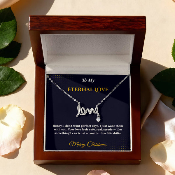 Scripted Love Necklace – Romantic Christmas Gift for Wife | Elegant Jewelry That Spells Out Love Beautifully | Timeless Holiday Keepsake She'll Adore