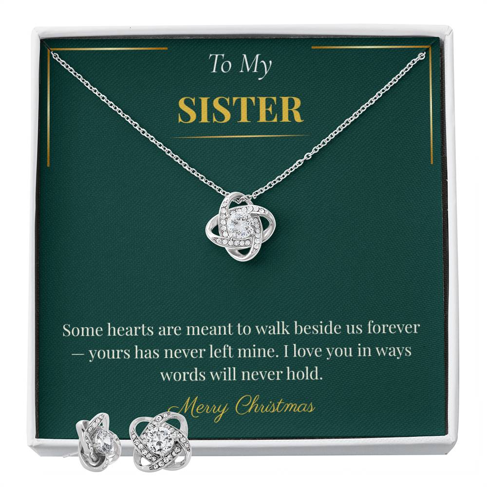 Love Knot Necklace and Earring Set – Complete Christmas Gift for Sister | Elegant Holiday Jewelry Set
