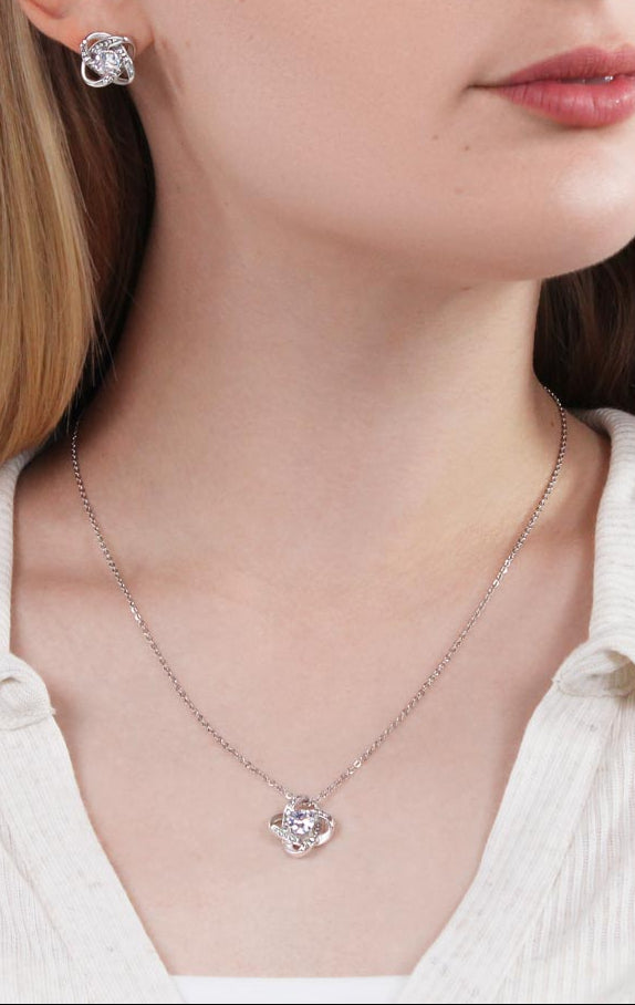 Love Knot Necklace and Earring Set – Romantic Christmas Gift for Wife | Complete Jewelry Set That Radiates Eternal Love | Elegant Holiday Keepsake