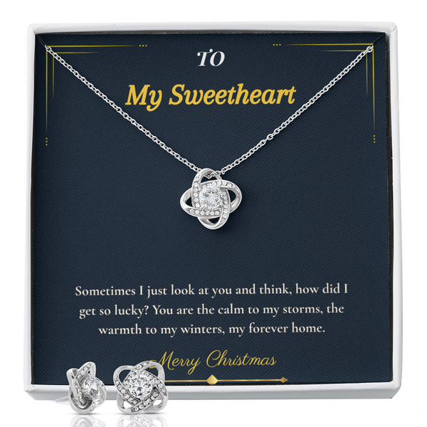 Love Knot Necklace and Earring Set – Romantic Christmas Gift for Wife | Complete Jewelry Set That Radiates Eternal Love | Elegant Holiday Keepsake