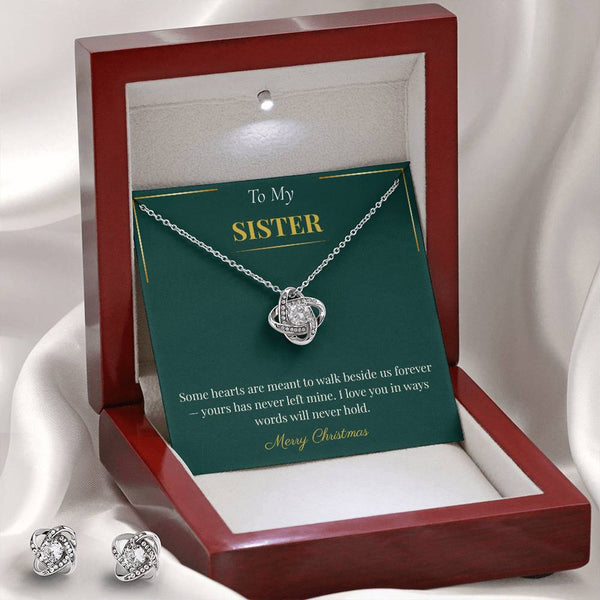 Love Knot Necklace and Earring Set – Complete Christmas Gift for Sister | Elegant Holiday Jewelry Set
