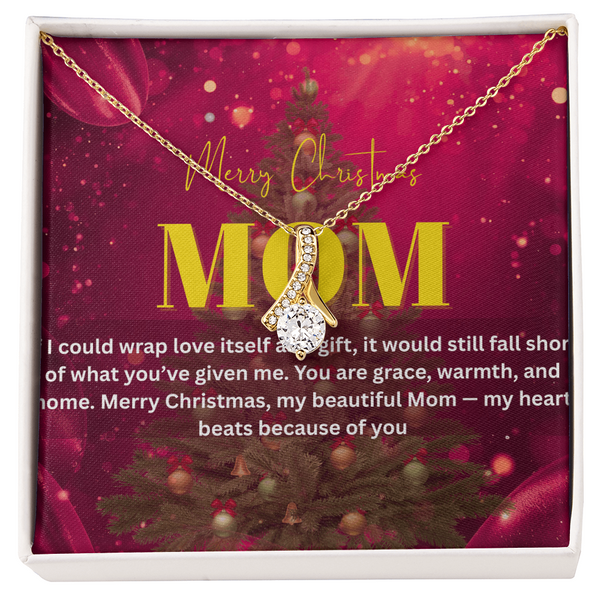 "Heartfelt Christmas Gift for Mom – Alluring Beauty Necklace with Message Card | 14k White or 18k Gold Finish"