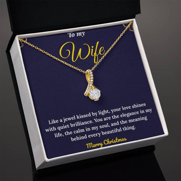 Alluring Beauty 14K White Gold Finish Necklace for Wife with Message Card & Gift Box | Romantic Christmas Gift from Husband