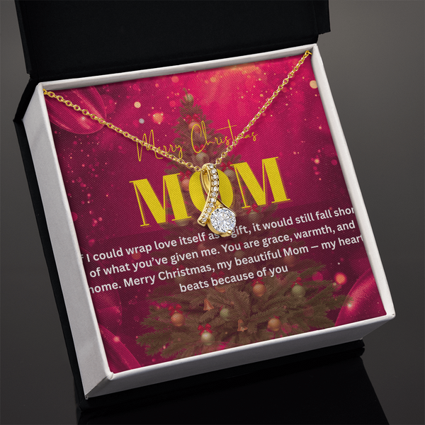 "Heartfelt Christmas Gift for Mom – Alluring Beauty Necklace with Message Card | 14k White or 18k Gold Finish"