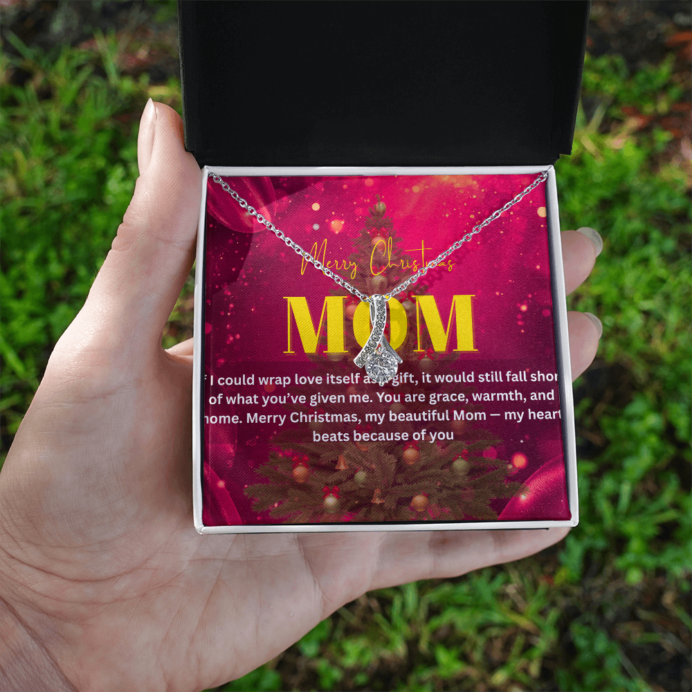 "Heartfelt Christmas Gift for Mom – Alluring Beauty Necklace with Message Card | 14k White or 18k Gold Finish"