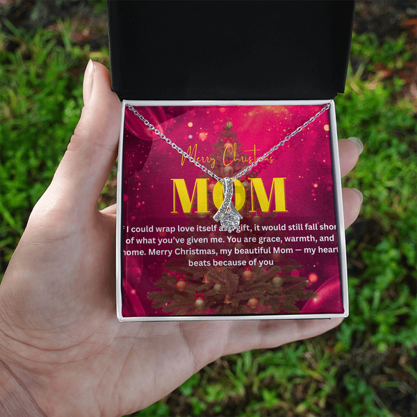 "Heartfelt Christmas Gift for Mom – Alluring Beauty Necklace with Message Card | 14k White or 18k Gold Finish"