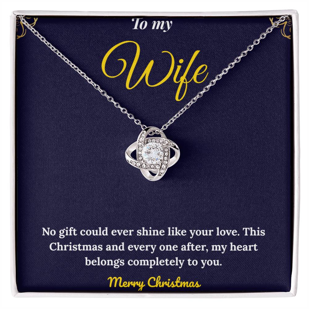 Christmas Love Knot Heart Necklace for Her – 14k White Gold with Sparkling CZ | Elegant Holiday Jewelry Symbolizing Endless Love