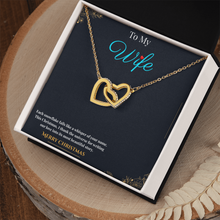 Interlocking Heart Necklace for Couples – CZ Crystal Double Heart Pendant in 18K Yellow Gold Finish and 14K White Gold Finish  | Romantic Christmas Gift for wife