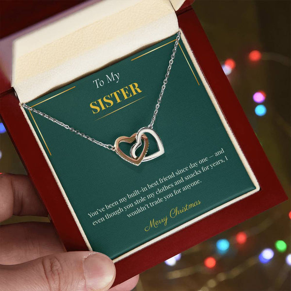 Interlocking Hearts Necklace – A Heartfelt Christmas Gift for Sister | Symbol of Love and Connection