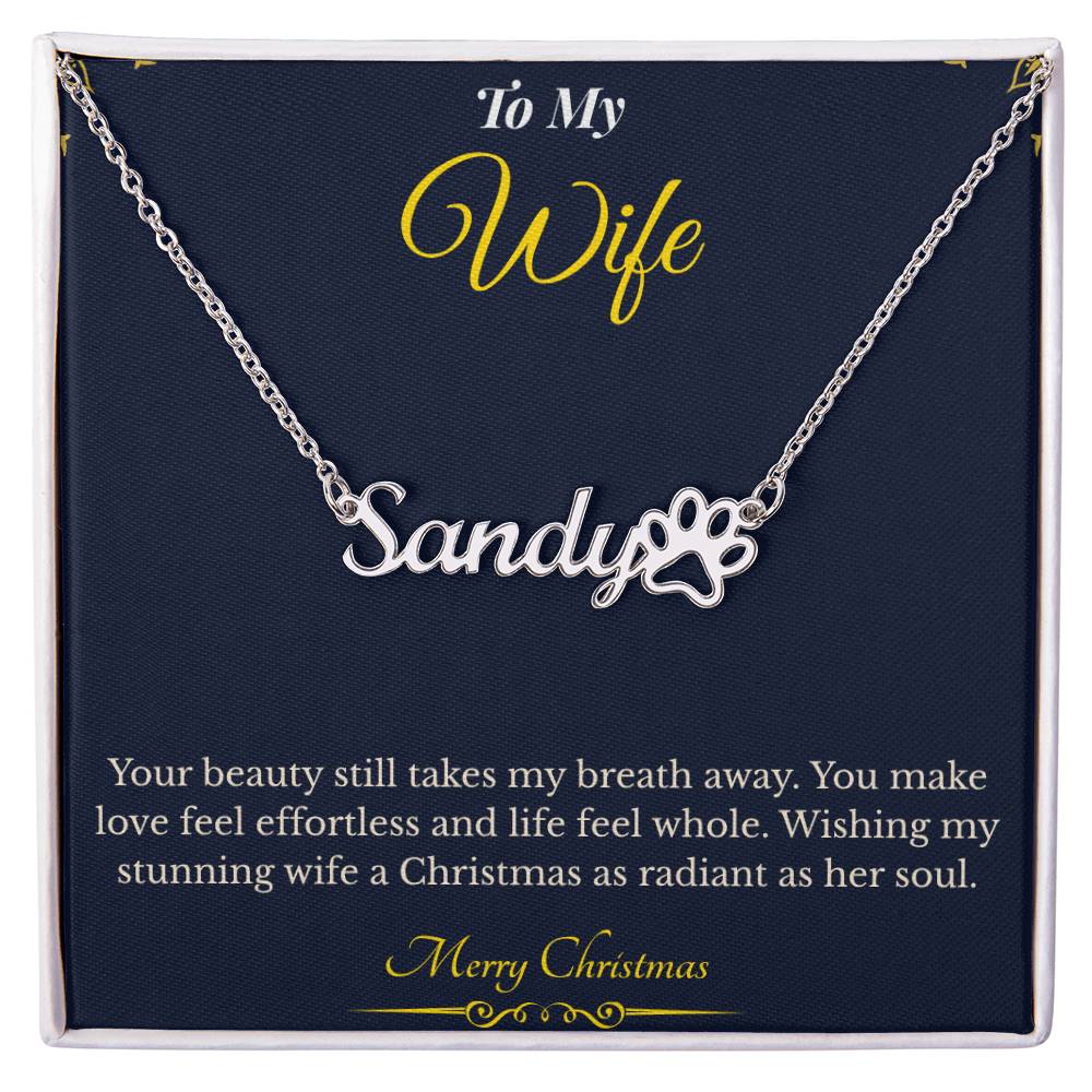Paw Print Name Necklace – Heartwarming Christmas Gift for Wife | Personalized Jewelry That Celebrates Love for Pets | Cute Custom Keepsake She'll Treasure