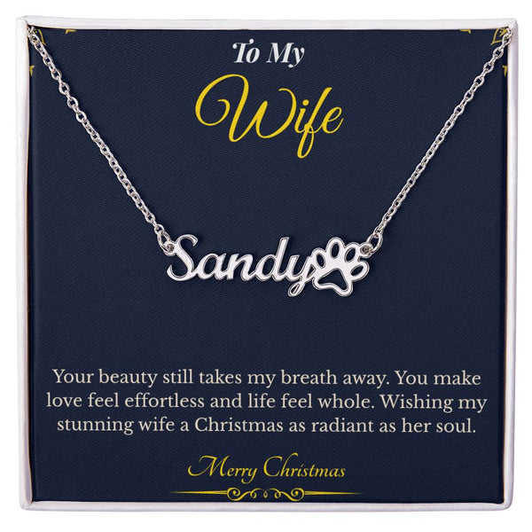 Paw Print Name Necklace – Heartwarming Christmas Gift for Wife | Personalized Jewelry That Celebrates Love for Pets | Cute Custom Keepsake She'll Treasure