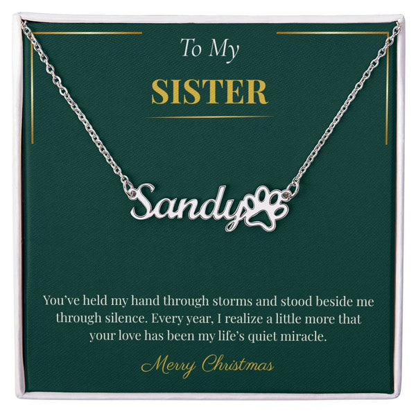 Paw Print Name Necklace – Adorable Christmas Gift for Sister | Pet Lover Personalized Jewelry Gift