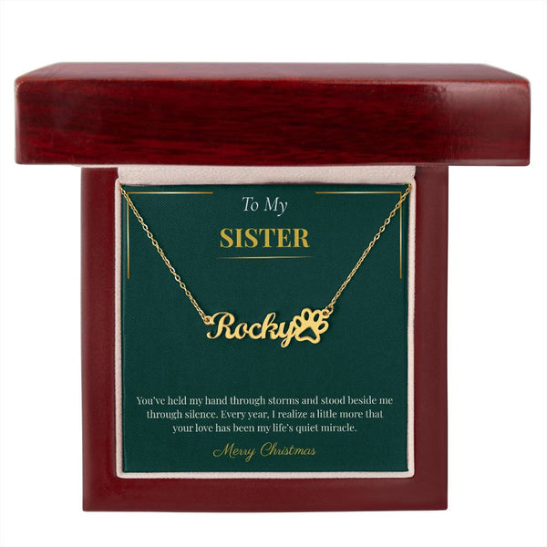 Paw Print Name Necklace – Adorable Christmas Gift for Sister | Pet Lover Personalized Jewelry Gift