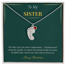 Engraved Baby Feet Necklace with Birthstone – Heartwarming Christmas Gift for Sister | Meaningful Custom Jewelry
