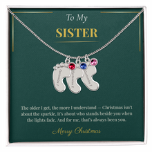 Engraved Baby Feet Necklace with Birthstone – Heartwarming Christmas Gift for Sister | Meaningful Custom Jewelry