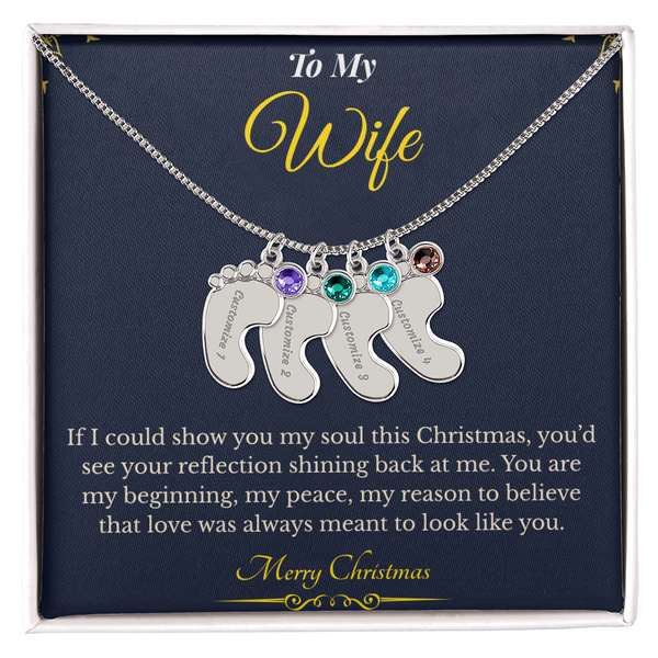 Engraved Baby Feet Necklace with Birthstone – Sentimental Christmas Gift for Wife | Personalized Jewelry That Honors Motherhood | Heartfelt Keepsake She'll Adore