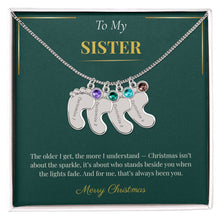 Engraved Baby Feet Necklace with Birthstone – Heartwarming Christmas Gift for Sister | Meaningful Custom Jewelry