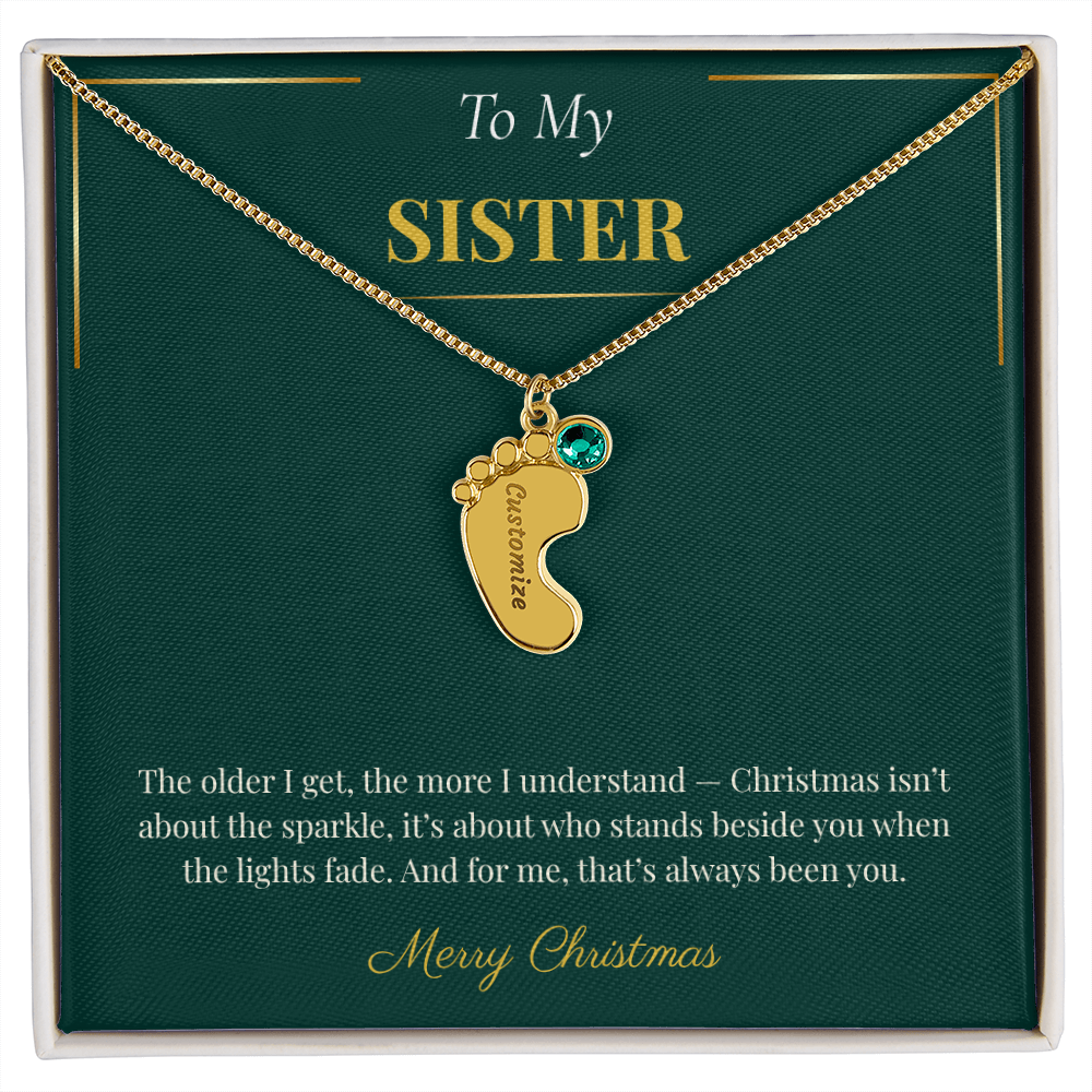 Engraved Baby Feet Necklace with Birthstone – Heartwarming Christmas Gift for Sister | Meaningful Custom Jewelry