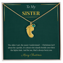 Engraved Baby Feet Necklace with Birthstone – Heartwarming Christmas Gift for Sister | Meaningful Custom Jewelry