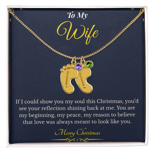 Engraved Baby Feet Necklace with Birthstone – Sentimental Christmas Gift for Wife | Personalized Jewelry That Honors Motherhood | Heartfelt Keepsake She'll Adore