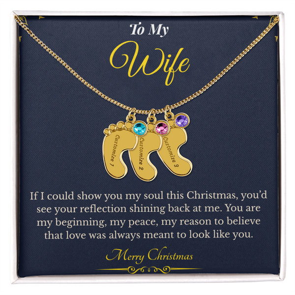 Engraved Baby Feet Necklace with Birthstone – Sentimental Christmas Gift for Wife | Personalized Jewelry That Honors Motherhood | Heartfelt Keepsake She'll Adore