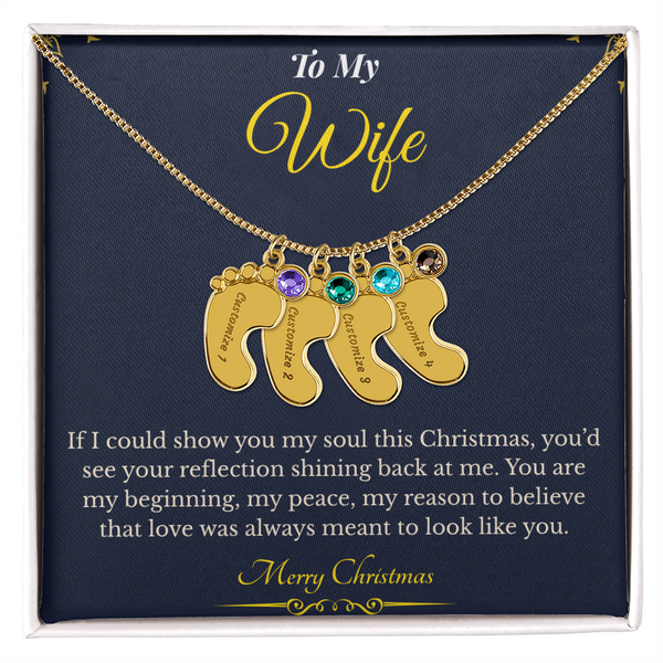 Engraved Baby Feet Necklace with Birthstone – Sentimental Christmas Gift for Wife | Personalized Jewelry That Honors Motherhood | Heartfelt Keepsake She'll Adore