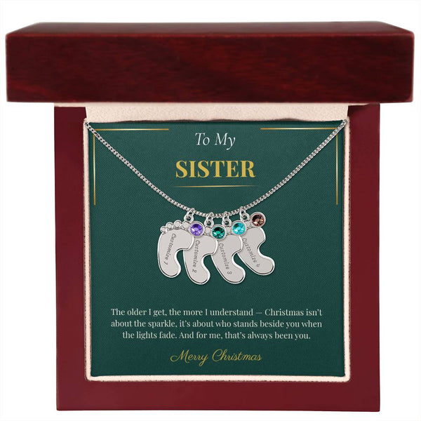 Engraved Baby Feet Necklace with Birthstone – Heartwarming Christmas Gift for Sister | Meaningful Custom Jewelry