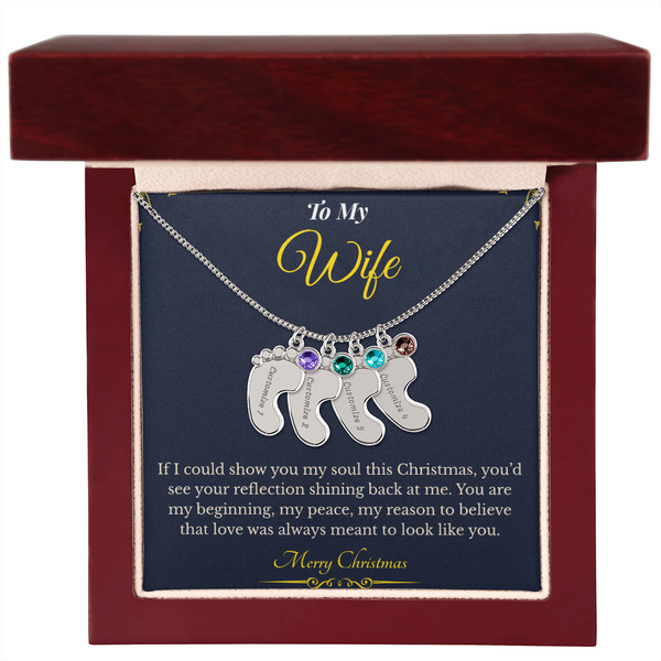 Engraved Baby Feet Necklace with Birthstone – Sentimental Christmas Gift for Wife | Personalized Jewelry That Honors Motherhood | Heartfelt Keepsake She'll Adore