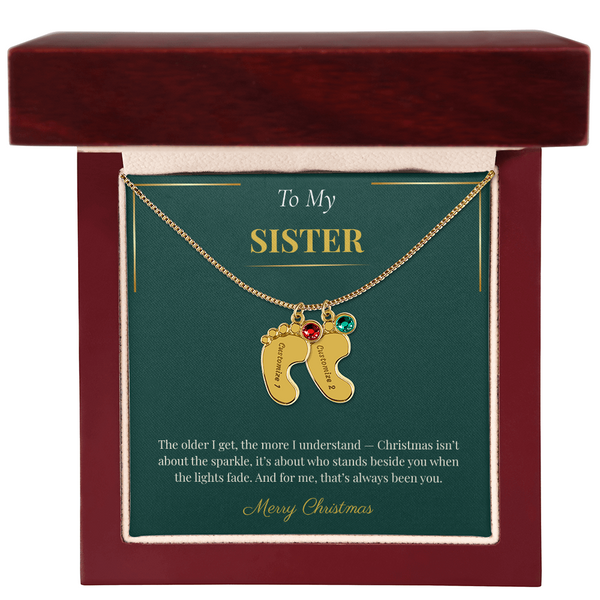 Engraved Baby Feet Necklace with Birthstone – Heartwarming Christmas Gift for Sister | Meaningful Custom Jewelry