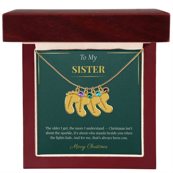 Engraved Baby Feet Necklace with Birthstone – Heartwarming Christmas Gift for Sister | Meaningful Custom Jewelry