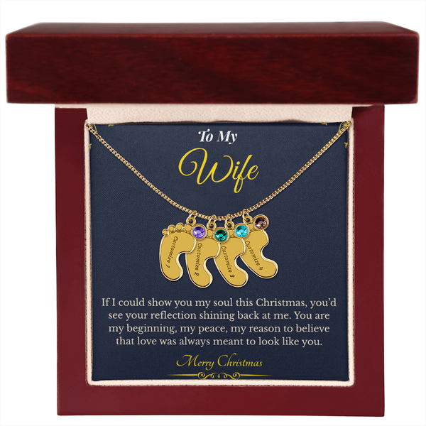 Engraved Baby Feet Necklace with Birthstone – Sentimental Christmas Gift for Wife | Personalized Jewelry That Honors Motherhood | Heartfelt Keepsake She'll Adore