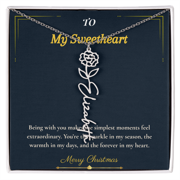 Flower Name Necklace – Personalized Christmas Gift for Wife | Custom Floral Jewelry That Shows Thoughtful Love | Unique Necklace for Her