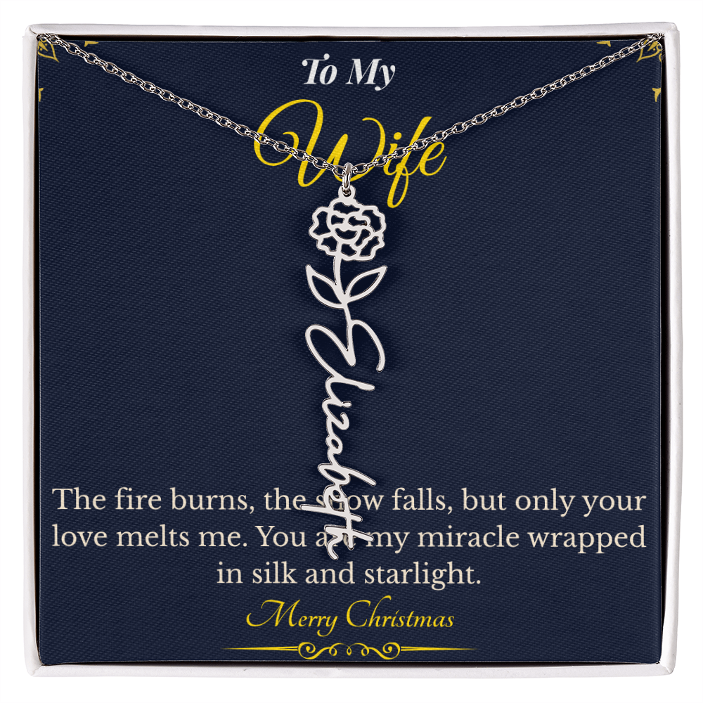 Flower Name Necklace – Personalized Christmas Gift for Wife | Custom Floral Jewelry That Shows Thoughtful Love | Unique Necklace for Her