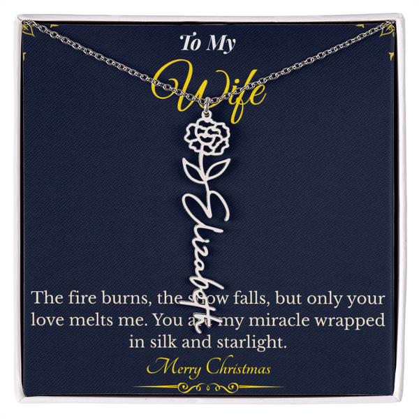 Flower Name Necklace – Personalized Christmas Gift for Wife | Custom Floral Jewelry That Shows Thoughtful Love | Unique Necklace for Her