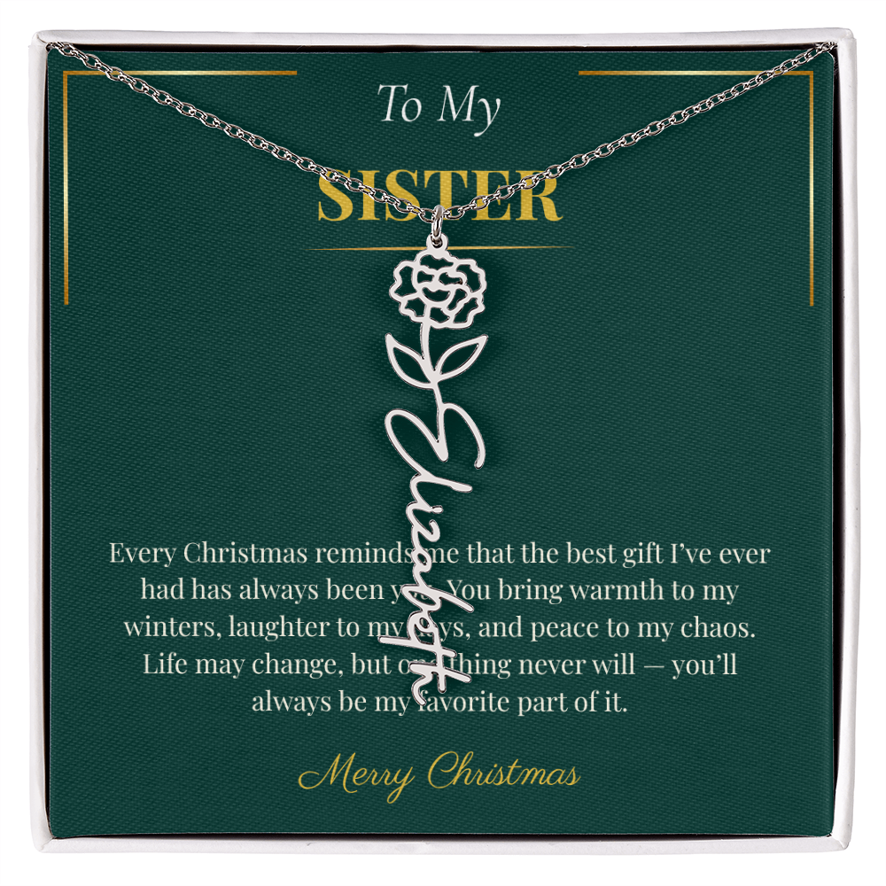 Flower Name Necklace – Personalized Christmas Gift for Sister | Custom Jewelry for the Holidays