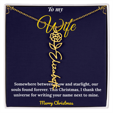 Custom Vertical Name Necklace – Personalized Drop Pendant in Polished Stainless Steel or 18K Yellow Gold | Christmas Gift for Her | Flower Name Necklace