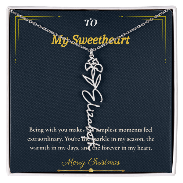 Flower Name Necklace – Personalized Christmas Gift for Wife | Custom Floral Jewelry That Shows Thoughtful Love | Unique Necklace for Her