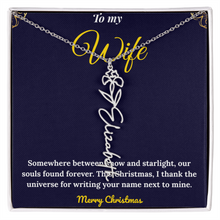 Custom Vertical Name Necklace – Personalized Drop Pendant in Polished Stainless Steel or 18K Yellow Gold | Christmas Gift for Her | Flower Name Necklace