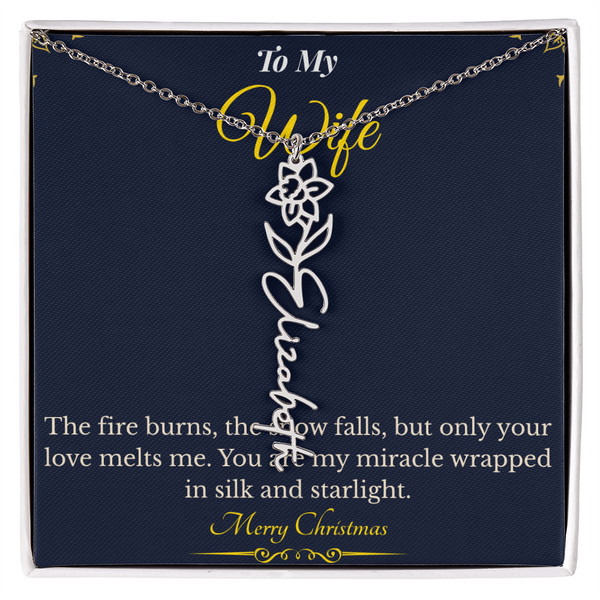 Flower Name Necklace – Personalized Christmas Gift for Wife | Custom Floral Jewelry That Shows Thoughtful Love | Unique Necklace for Her