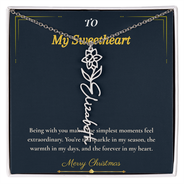 Flower Name Necklace – Personalized Christmas Gift for Wife | Custom Floral Jewelry That Shows Thoughtful Love | Unique Necklace for Her