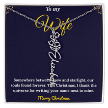 Custom Vertical Name Necklace – Personalized Drop Pendant in Polished Stainless Steel or 18K Yellow Gold | Christmas Gift for Her | Flower Name Necklace