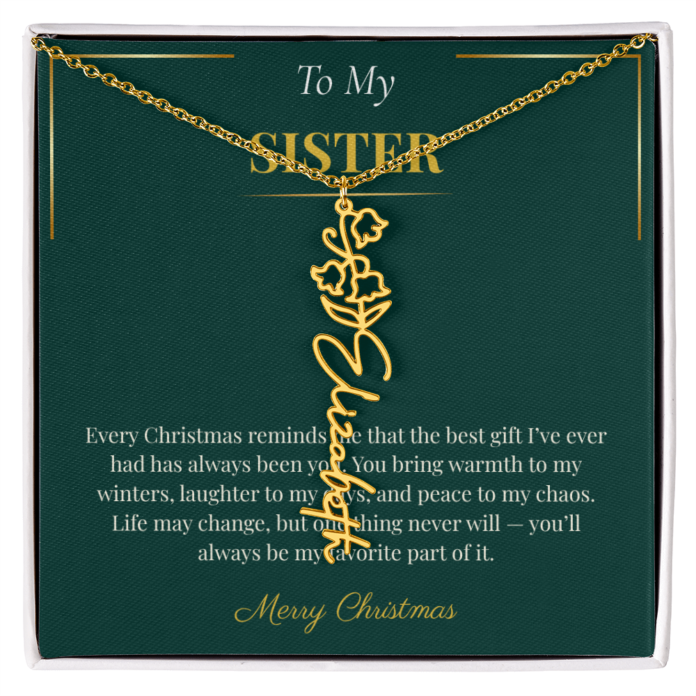Flower Name Necklace – Personalized Christmas Gift for Sister | Custom Jewelry for the Holidays
