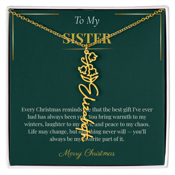 Flower Name Necklace – Personalized Christmas Gift for Sister | Custom Jewelry for the Holidays