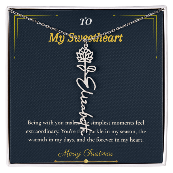 Flower Name Necklace – Personalized Christmas Gift for Wife | Custom Floral Jewelry That Shows Thoughtful Love | Unique Necklace for Her