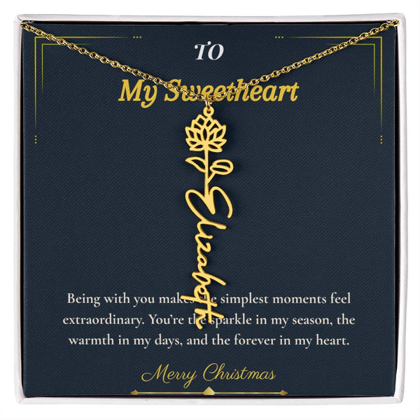 Flower Name Necklace – Personalized Christmas Gift for Wife | Custom Floral Jewelry That Shows Thoughtful Love | Unique Necklace for Her